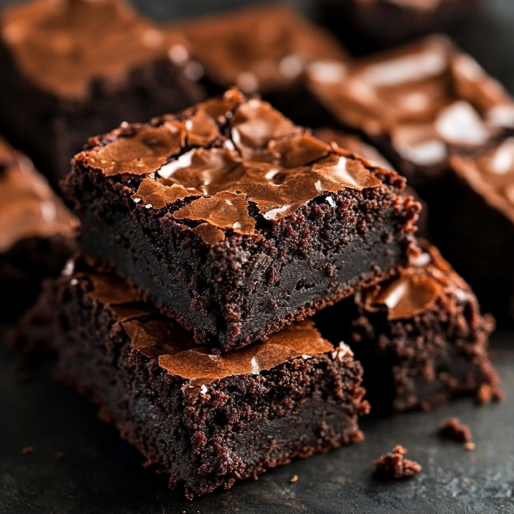 Fudgy Dark Chocolate Brownies with a Glossy Crackly Top