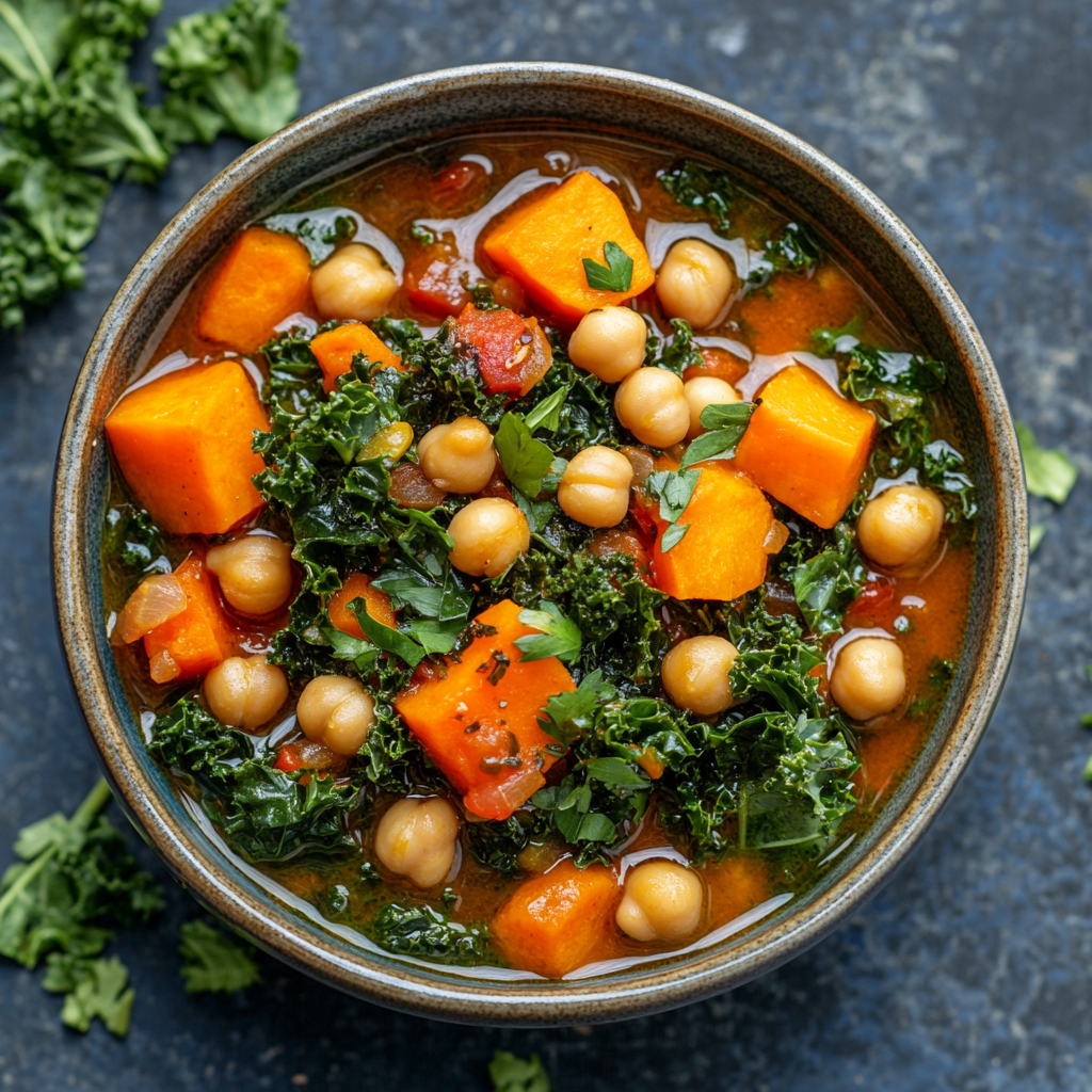Chickpea Sweet Potato and Kale Stew - Healthy Plant-Based Comfort Food