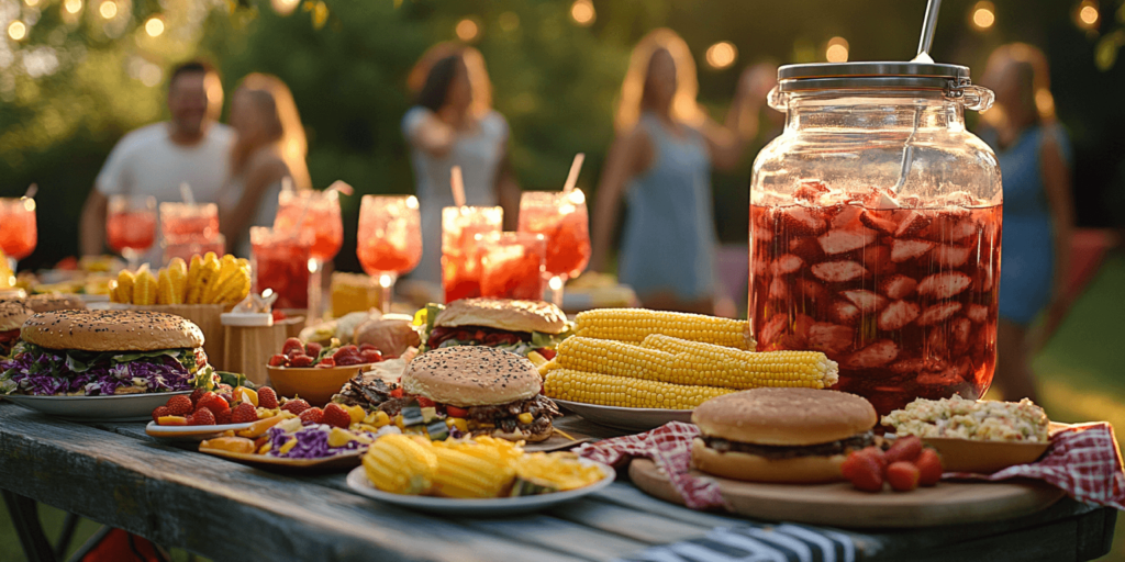 Alt Text: Serving Strawberry Sweet Tea at a BBQ