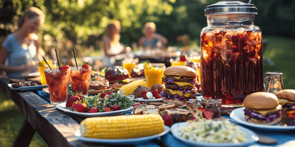 Alt Text: Serving Strawberry Sweet Tea at a BBQ