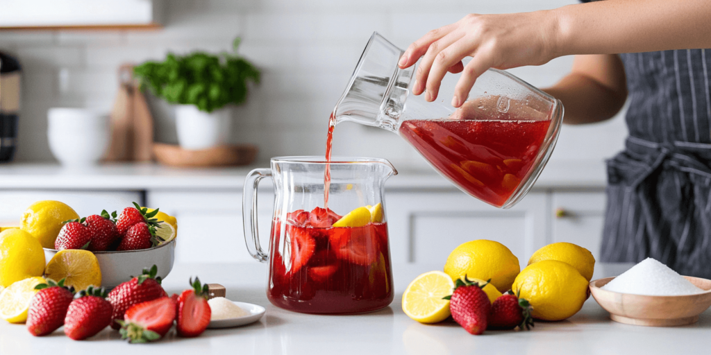 Alt Text: Pitcher of Refreshing Southern Style Strawberry Sweet Tea on a Front Porch