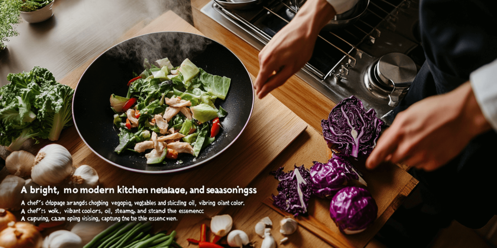 Alt Text: Preparing fresh ingredients for a chicken cabbage stir-fry.

