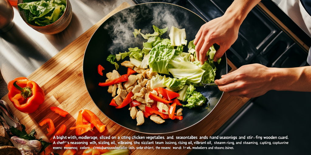 Alt Text: Preparing fresh ingredients for a chicken cabbage stir-fry.
 