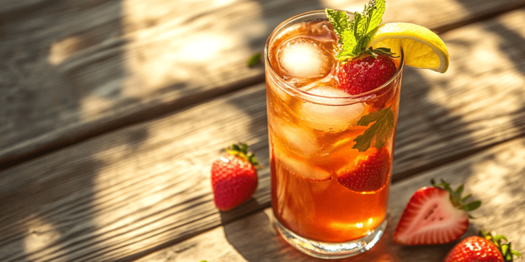 Alt Text: Glass of Refreshing Southern Style Strawberry Sweet Tea