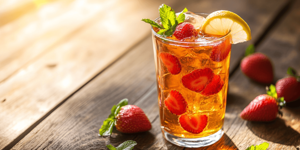 Alt Text: Glass of Refreshing Southern Style Strawberry Sweet Tea