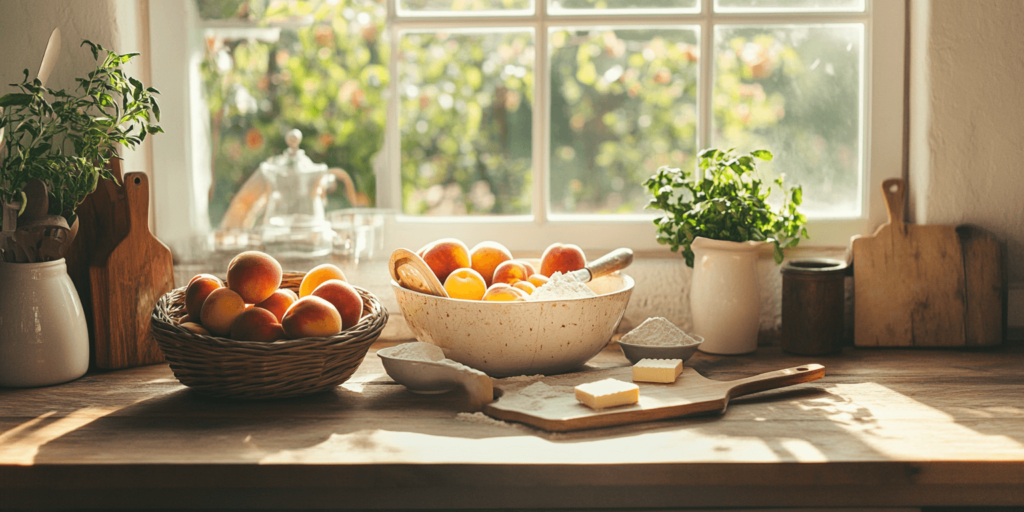 Alt Text: Ingredients for old-fashioned peach cobbler