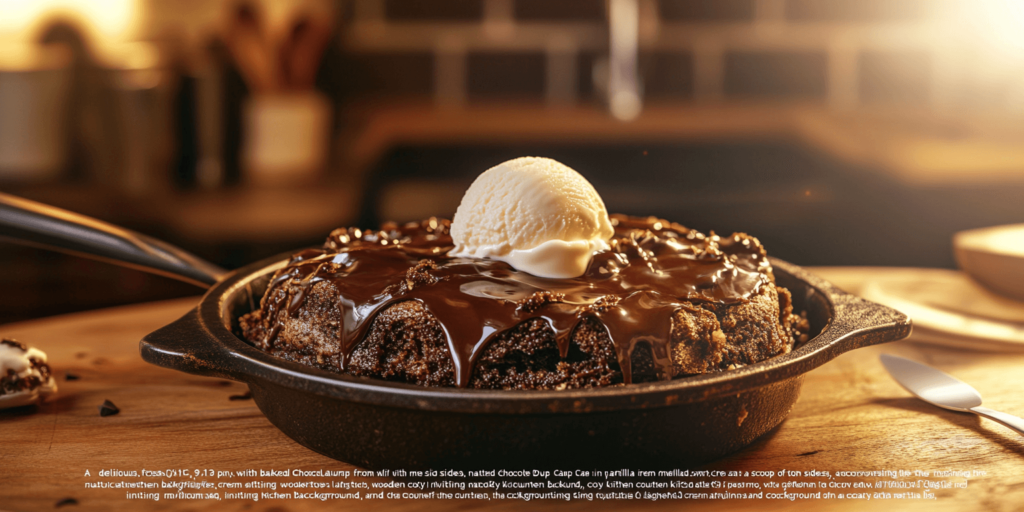 Alt Text: Gooey Chocolate Dump Cake with melting ice cream