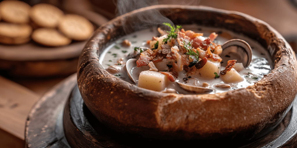 Alt Text: Steaming Bowl of Creamy Clam Chowder