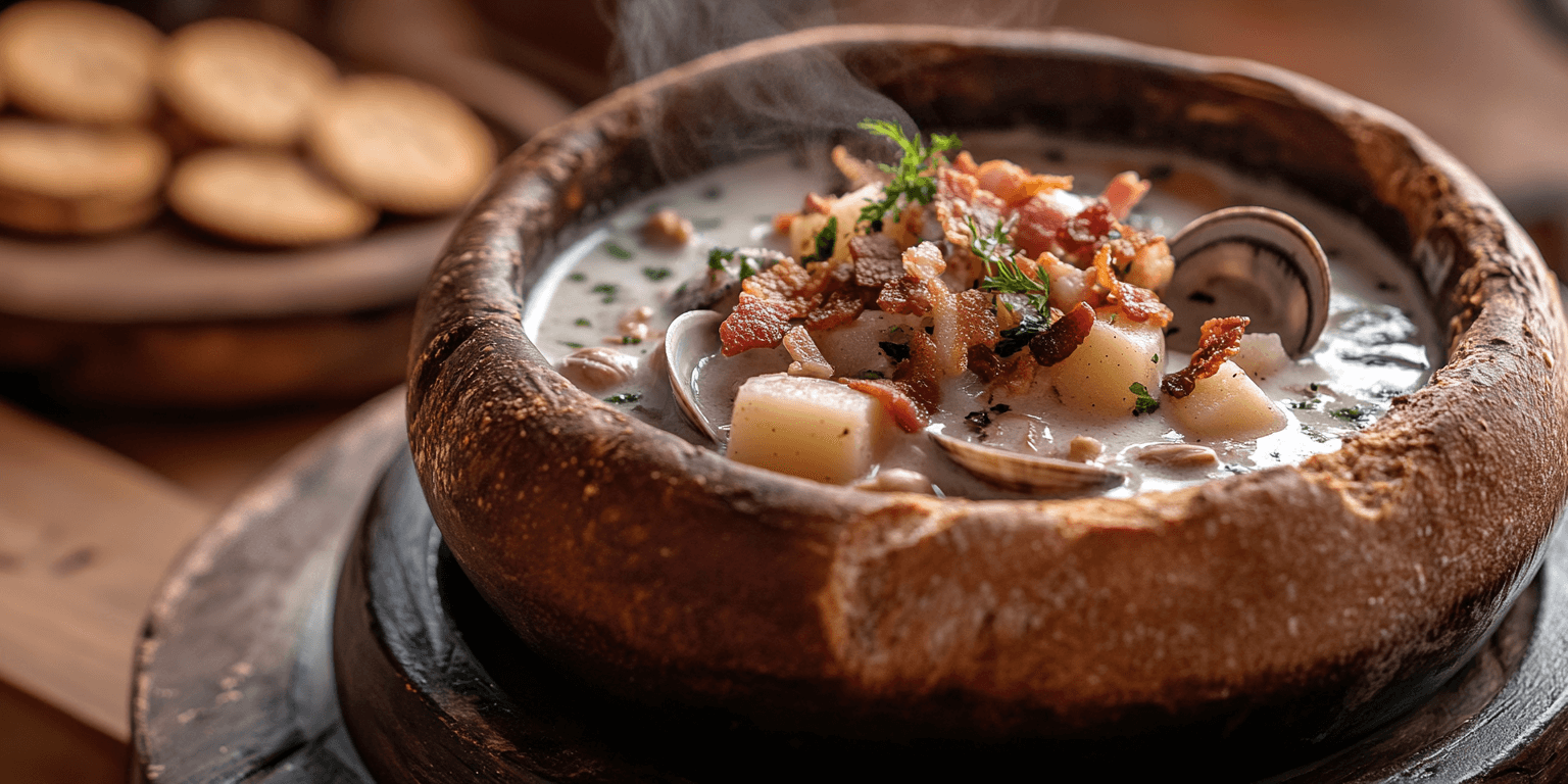 Alt Text: Steaming Bowl of Creamy Clam Chowder