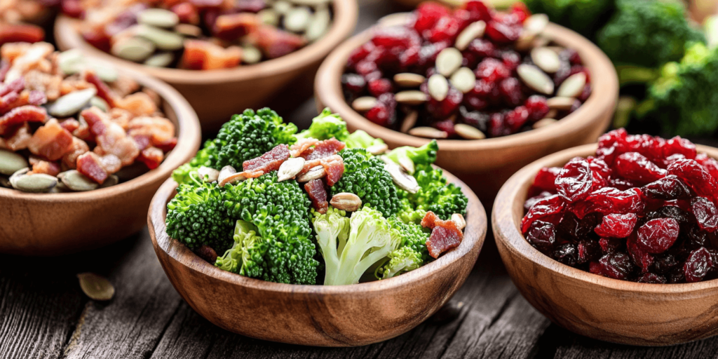 Alt Text: Ingredients for Broccoli Crunch Salad laid out beautifully