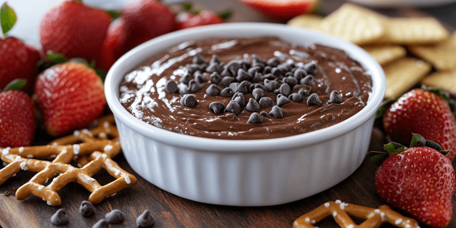 Alt Text: Brownie Batter Dip with Fruit and Cookies