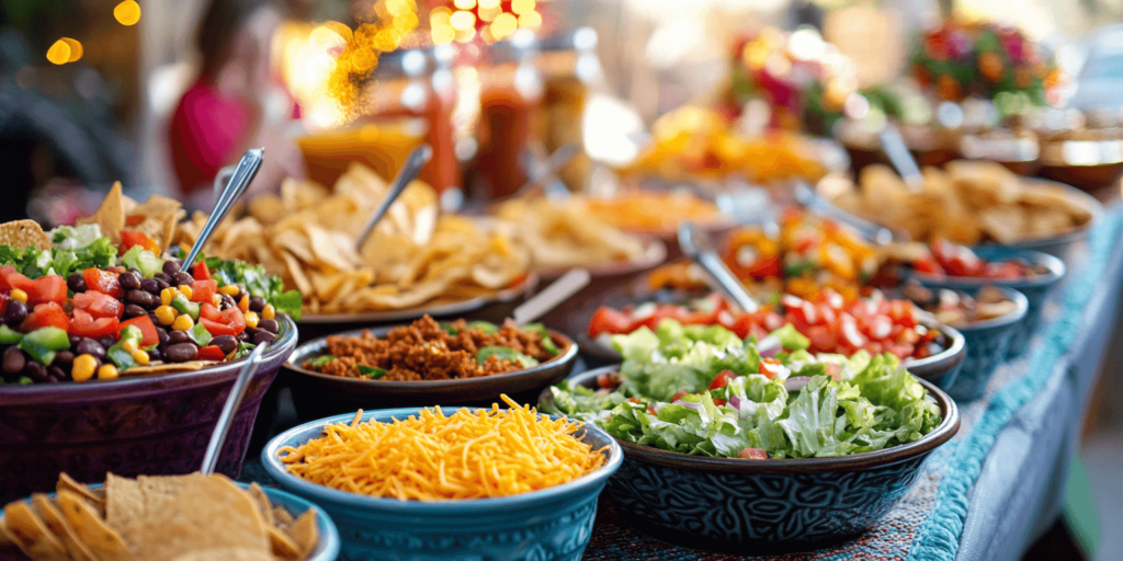 Alt Text: Taco Salad Bar with toppings and ingredients


