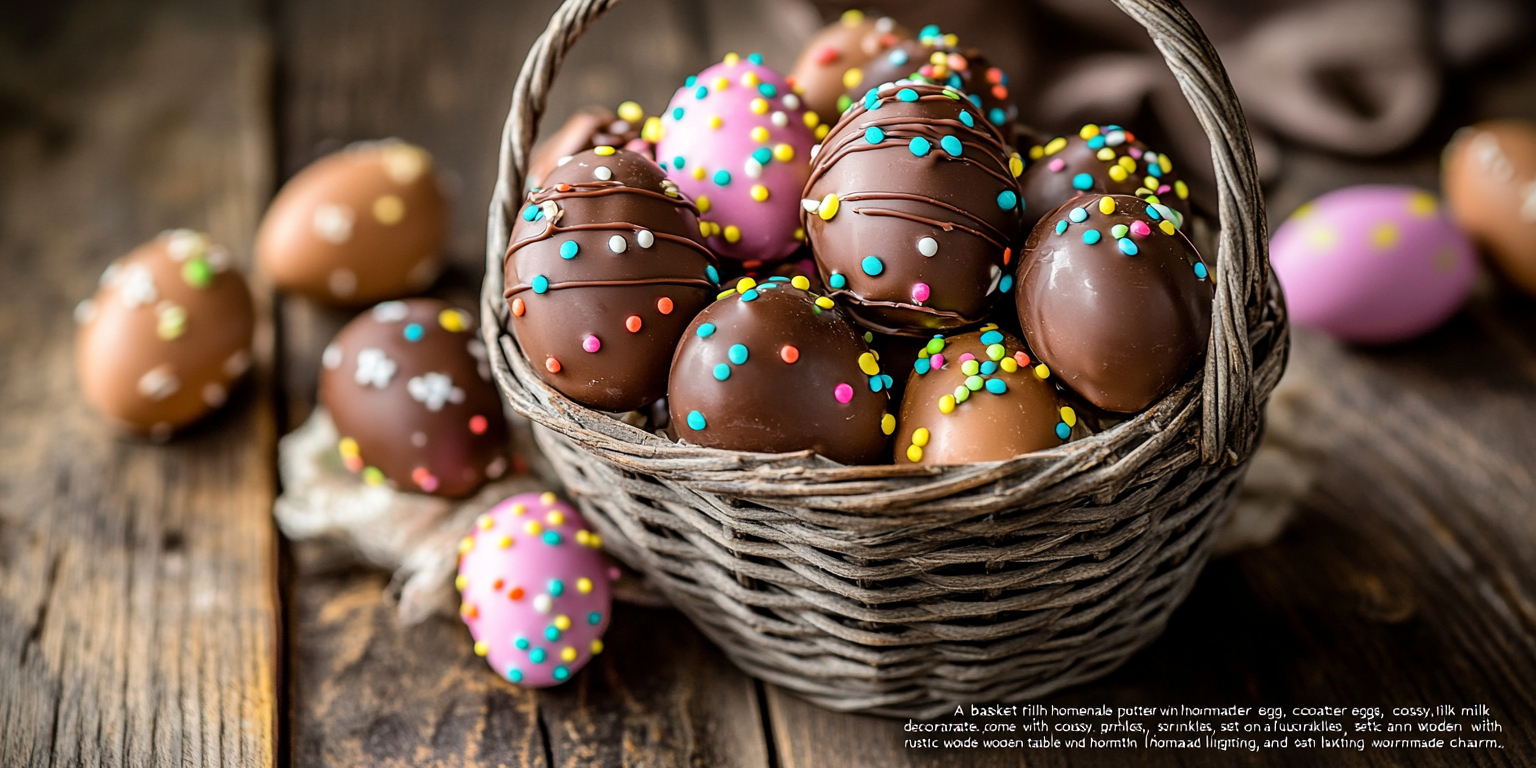 Alt Text: Basket of Homemade Peanut Butter Eggs with Sprinkles