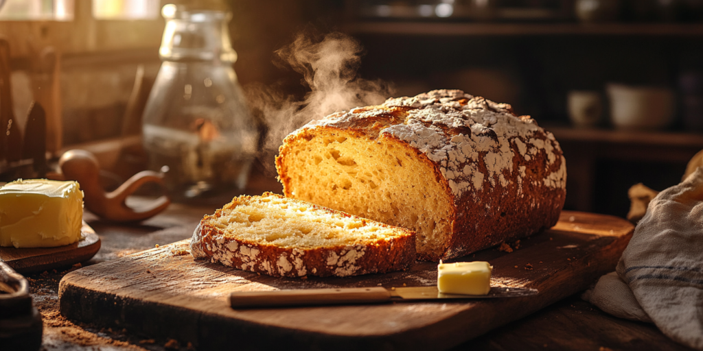 Alt Text: Freshly baked Irish Soda Bread with a golden crust.