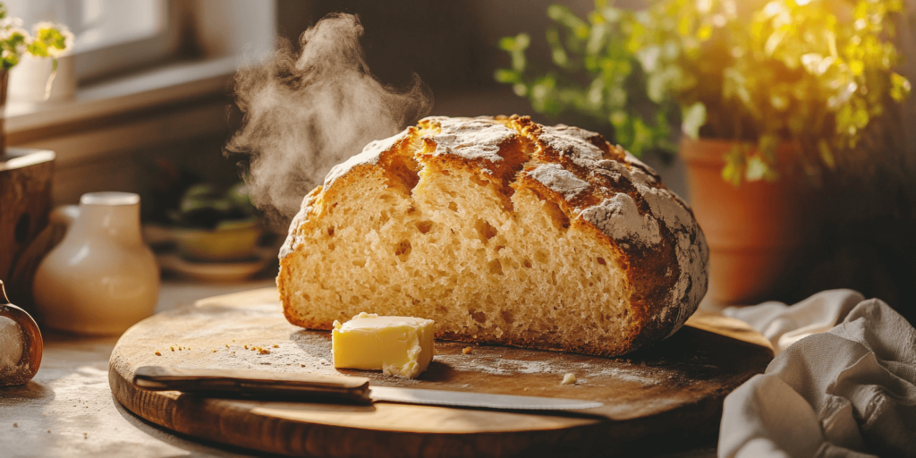 Alt Text: Freshly baked Irish Soda Bread with a golden crust.
