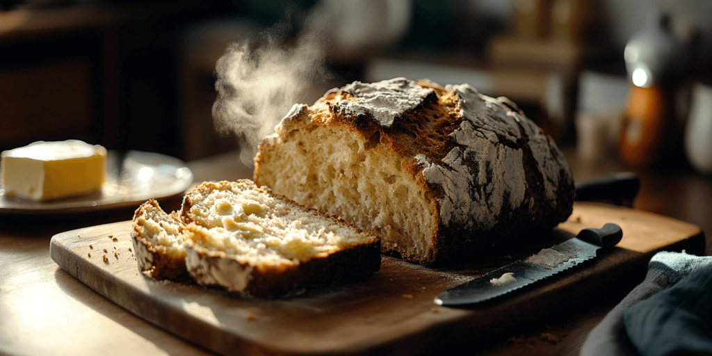 Alt Text: Freshly baked Irish Soda Bread with a golden crust.