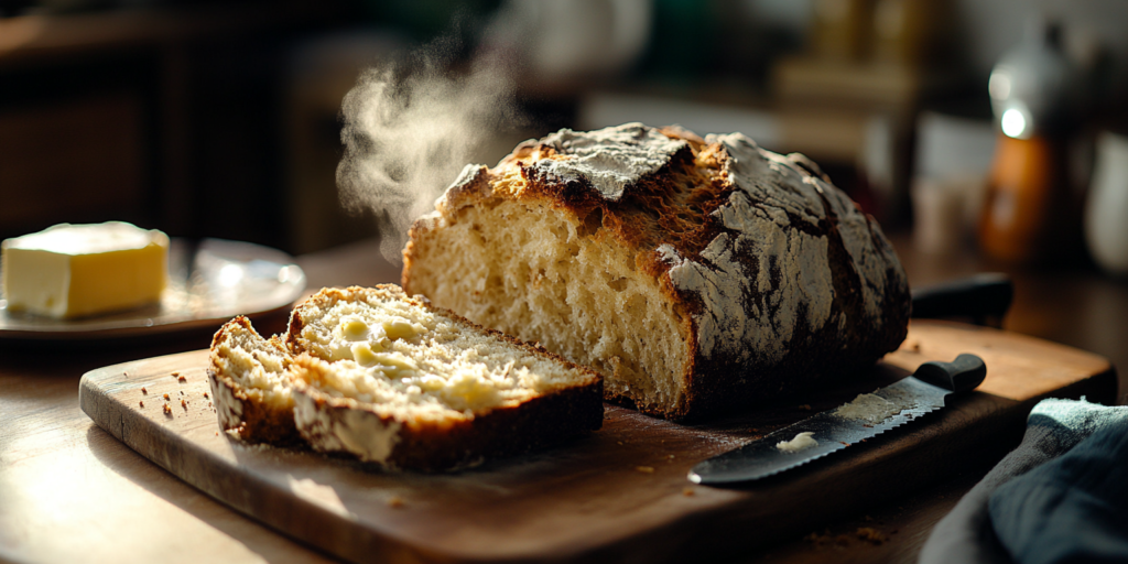 Alt Text: Freshly baked Irish Soda Bread with a golden crust.
