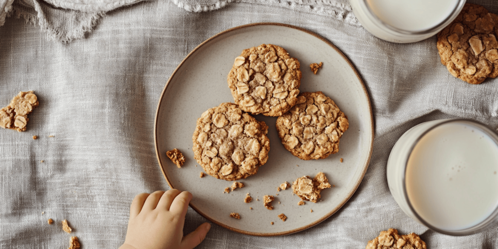Title: Cookie Close-Up: The Chewy Inside Alt Text: Close-up of chewy peanut butter oatmeal cookie with gooey center