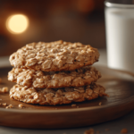 Alt Text: Stack of peanut butter oatmeal cookies beside a glass of milk