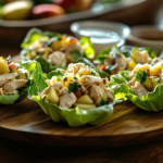 Alt Text: Chicken salad with apples served in lettuce cups