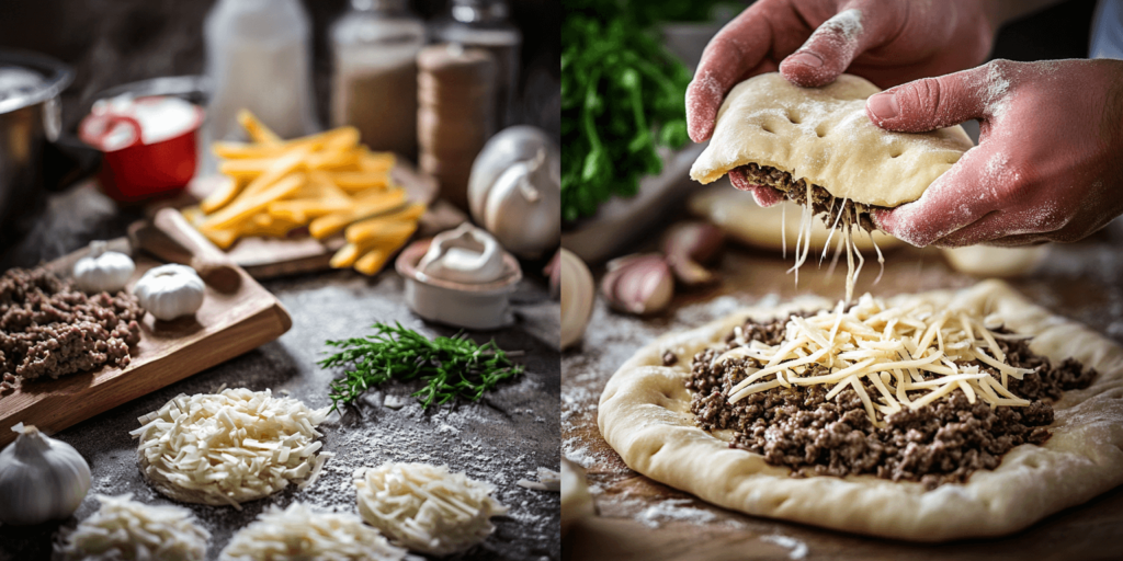 Alt Text: Cooking cheeseburger pockets in a home kitchen
